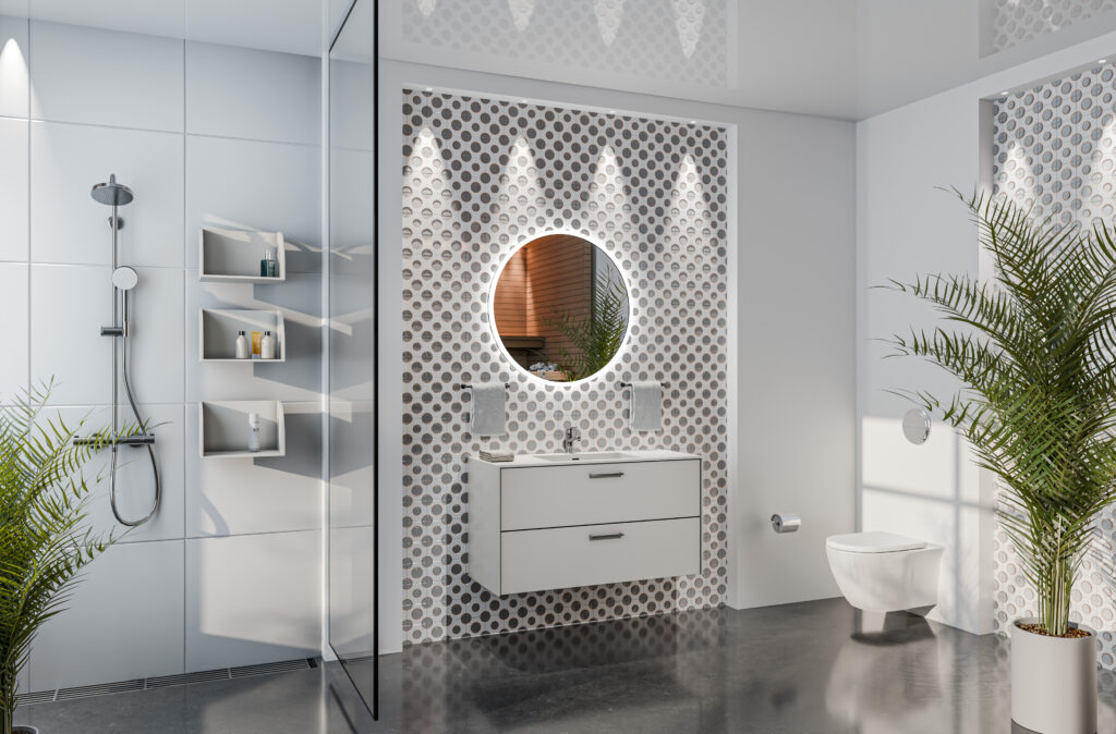 Kylpyhuoneen allaskaappi, Sharp L, komosiittikiveä, vedenkestävä